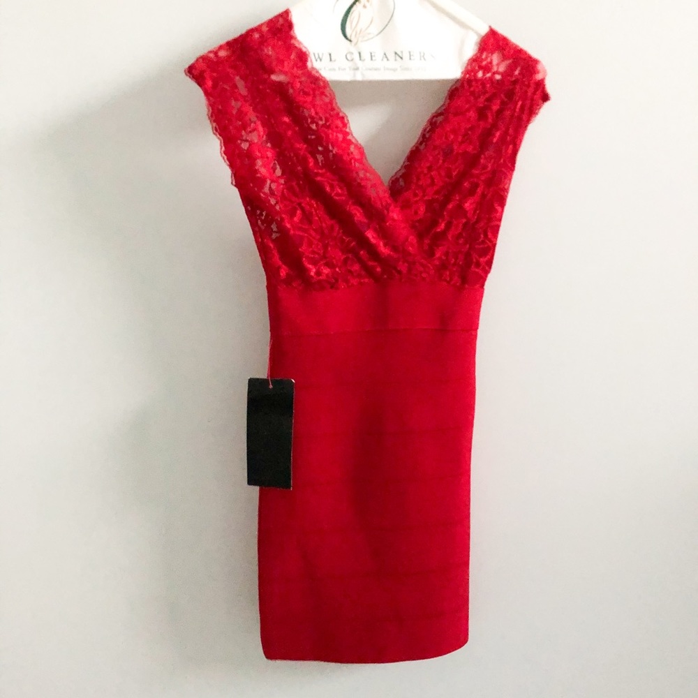 Bebe Red Lace Bodycon Dress - Picture 7 of 11